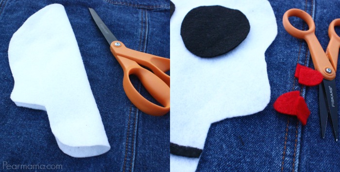 Spruce up your plain denim jacket with this cool sugar skull made out of cut felt shapes to celebrate Dia de los Muertos.