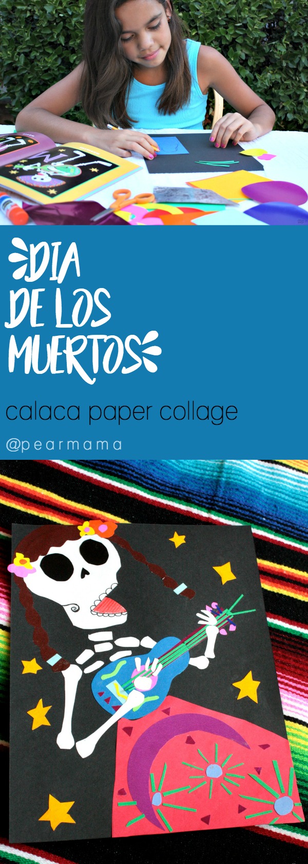 Using your favorite book for inspiration, make this calavera-inspired paper collage with your kids to celebrate the Mexican tradition of Dia de los Muertos.
