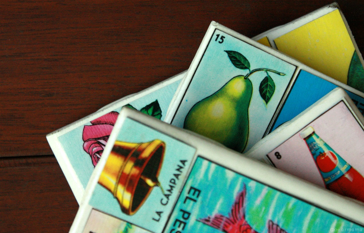 Make your own custom tile coasters using colorful Loteria cards and Mod Podge.