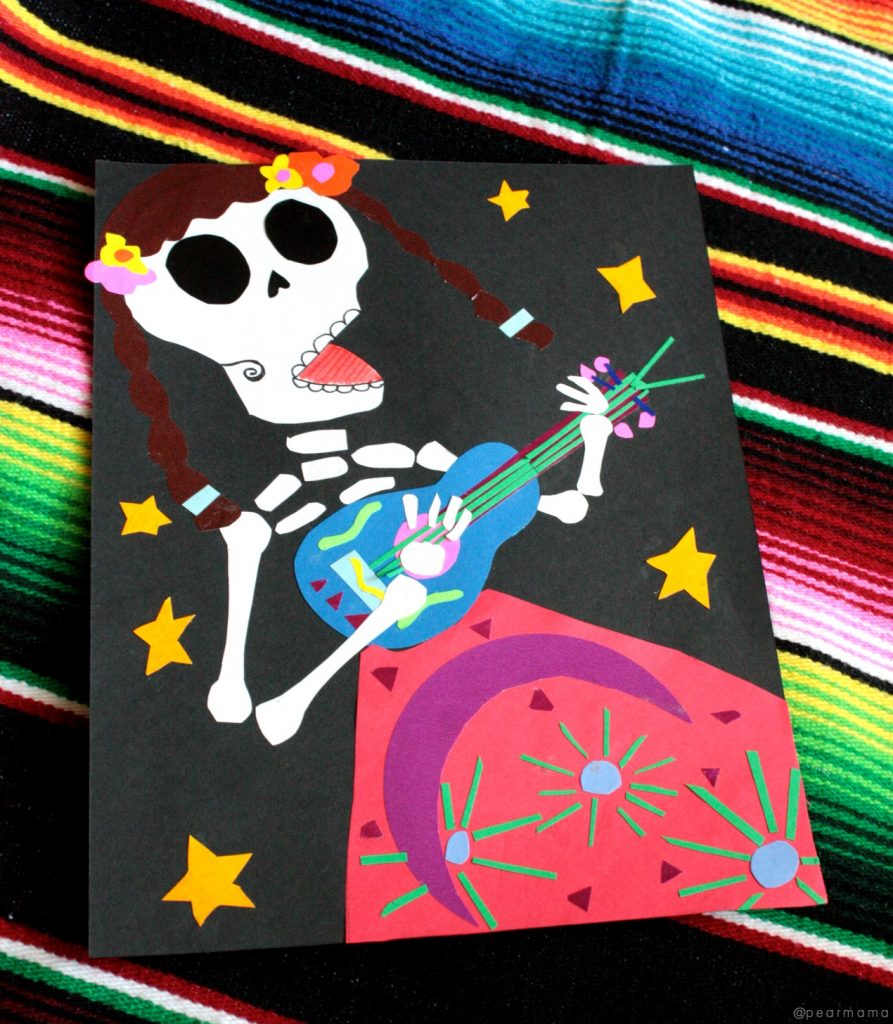 Using your favorite book for inspiration, make this calavera-inspired paper collage with your kids to celebrate the Mexican tradition of Dia de los Muertos.