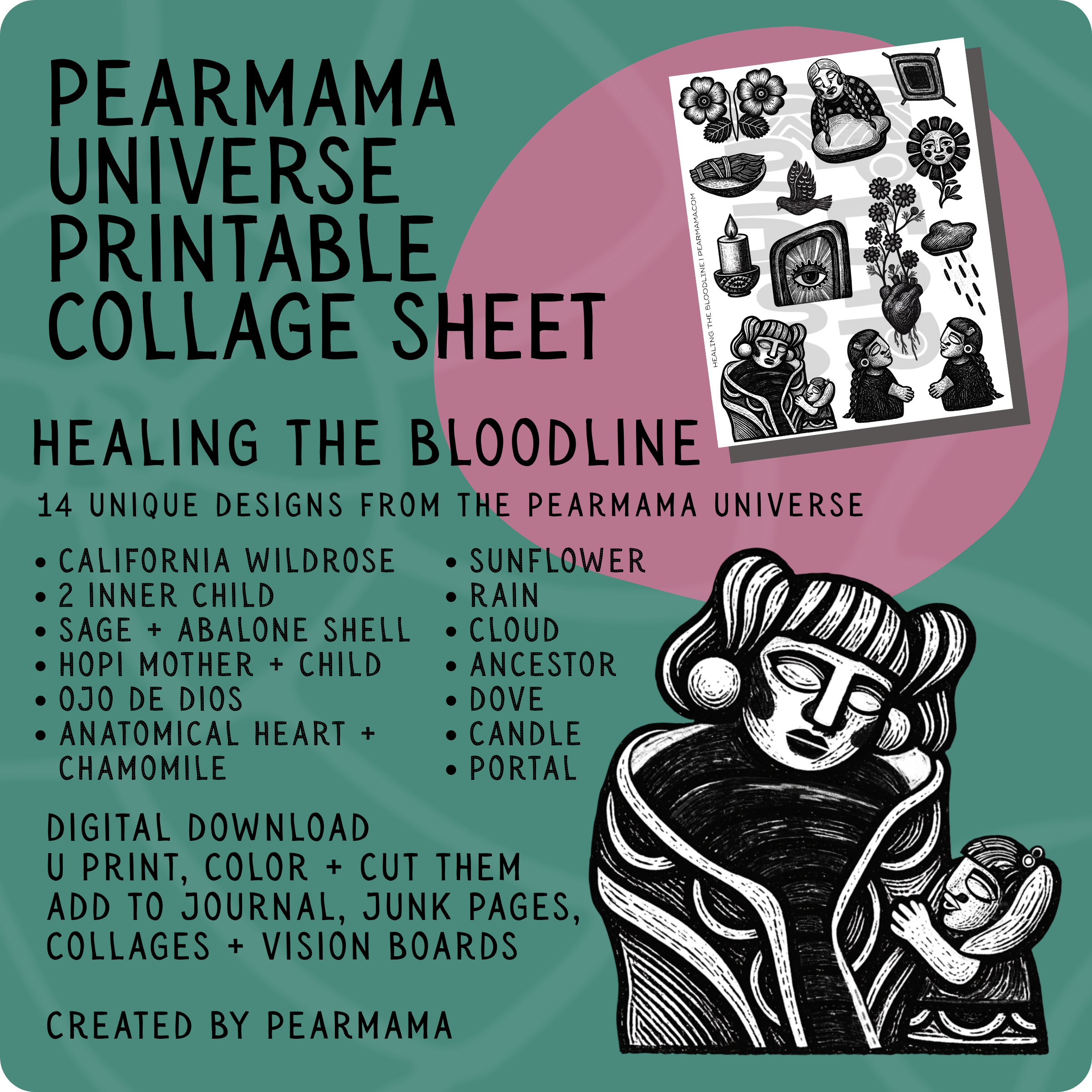 pearmama universe printable collage sheet: healing the bloodline